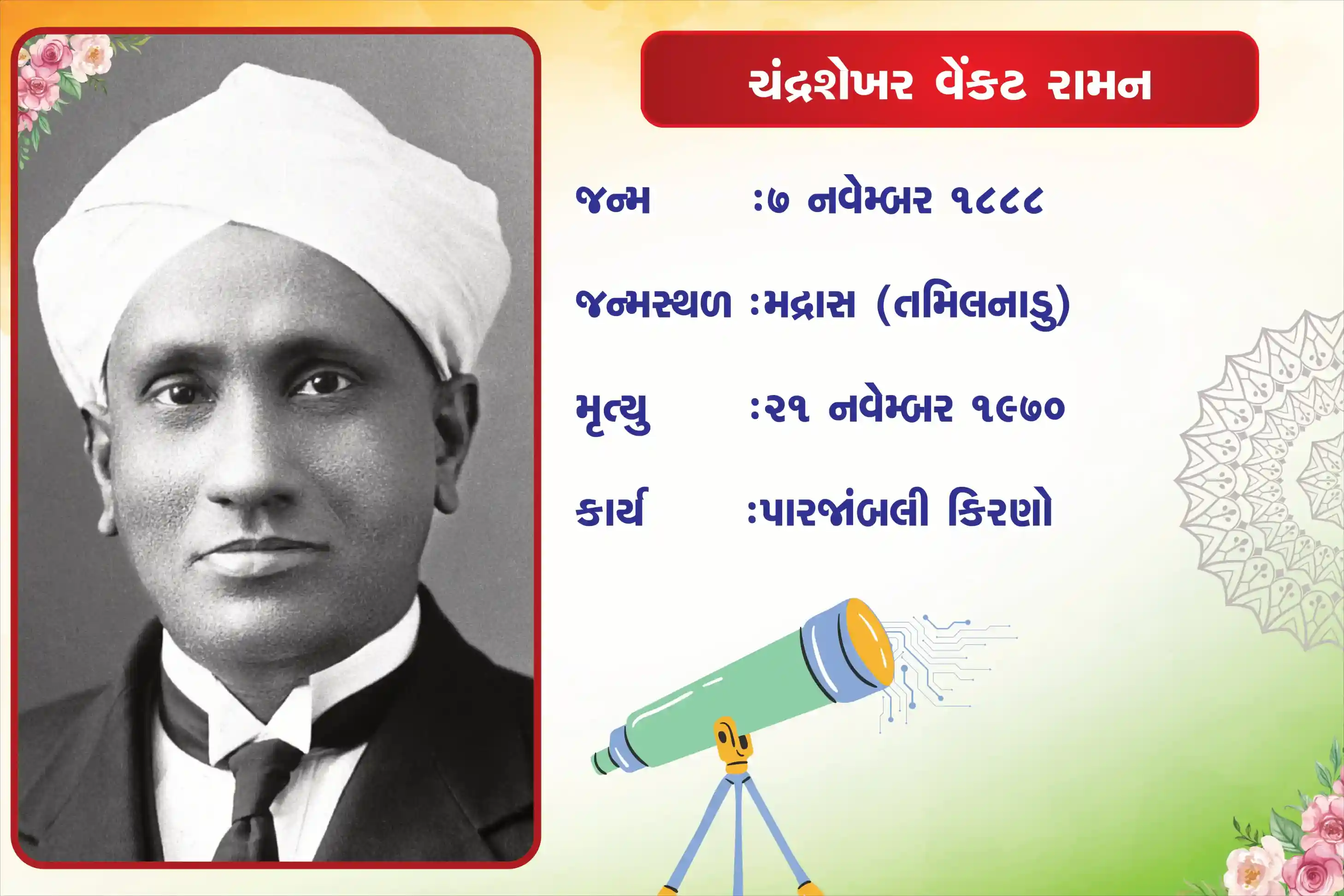 C V Raman Biography 18 inch × 24inch Foam Sheet