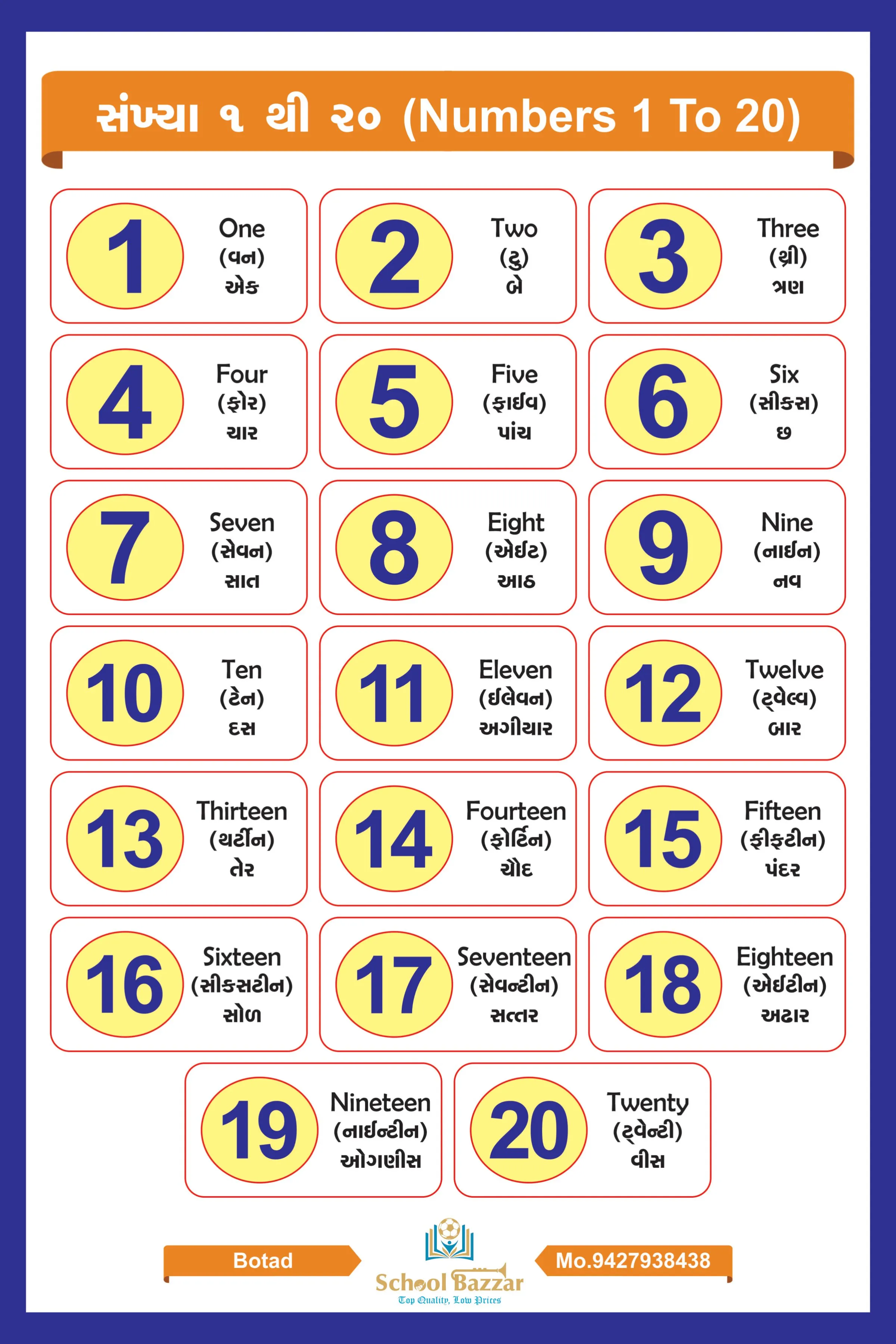 1 To 20 Number Chart With lamination (50 x 70 cm) Wall Chart