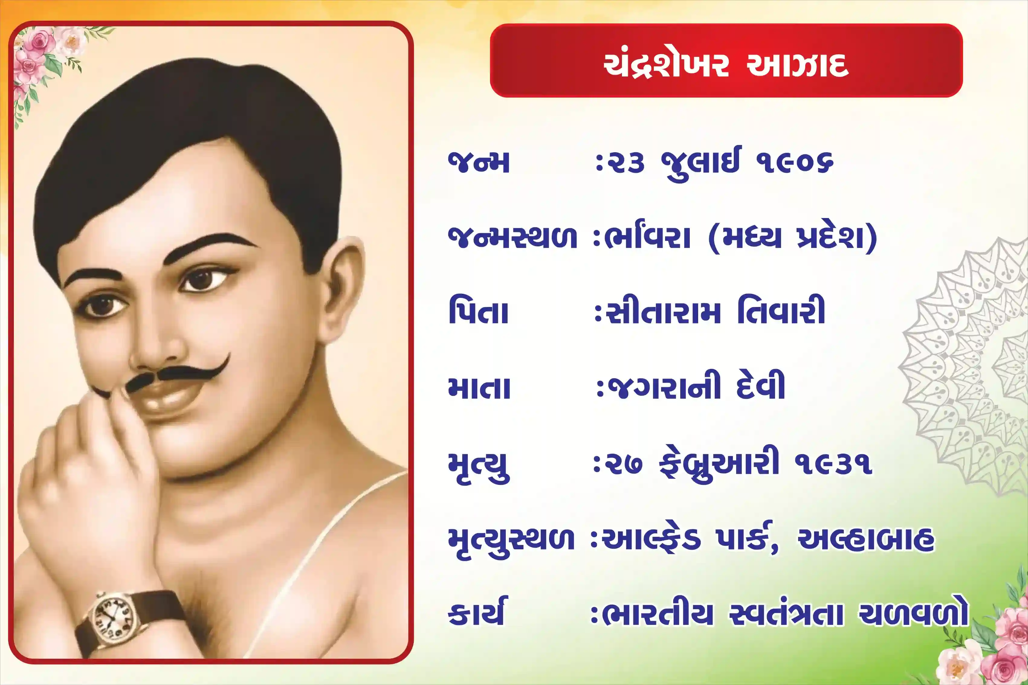 Chandrashekhar Azad Biography 18 inch × 24inch Foam Sheet