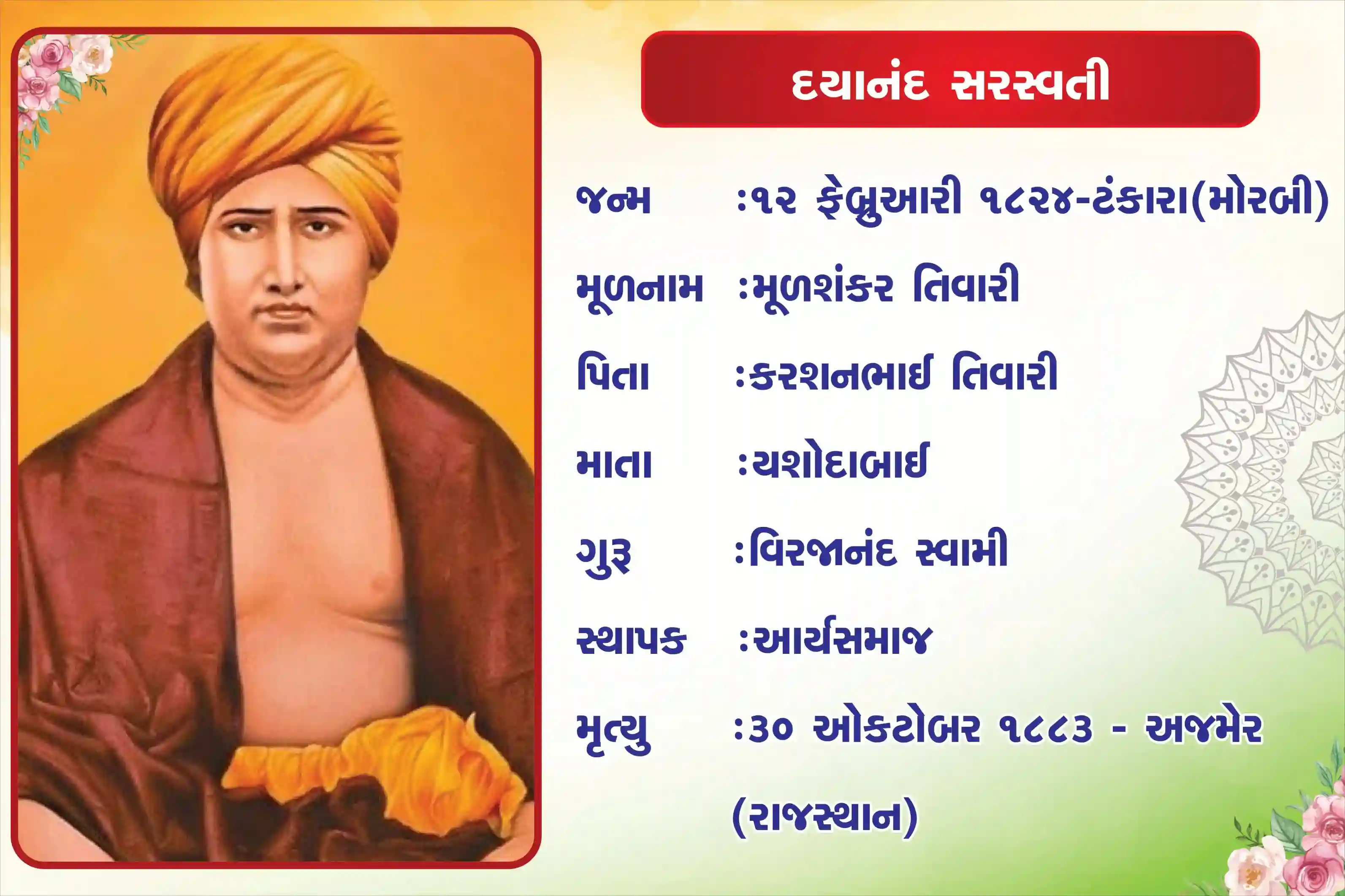 Dayanand Sarswati Biography 18 inch × 24inch Foam Sheet