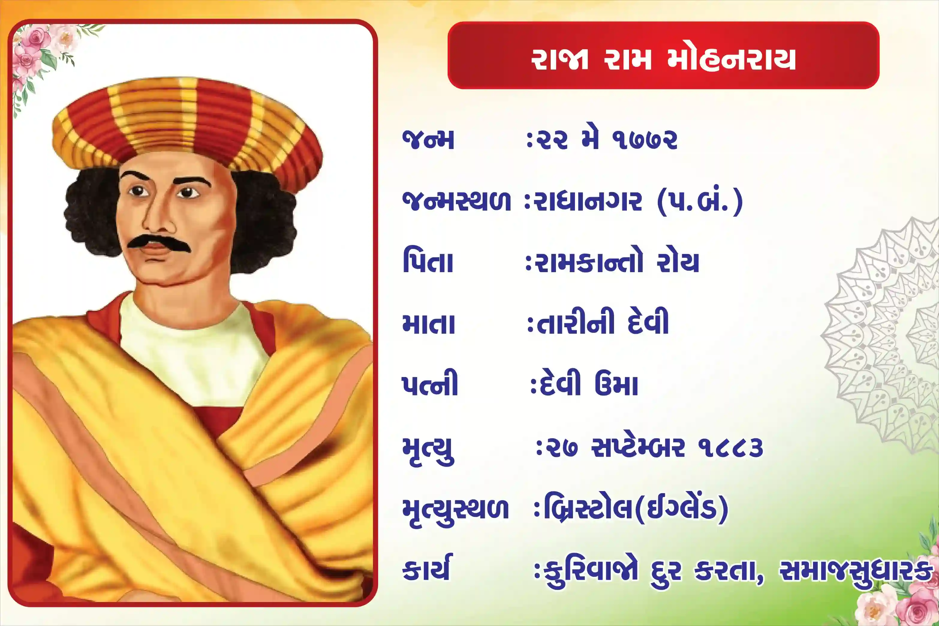 Raja Ram Mohanrai Biography 18 inch × 24inch Foam Sheet
