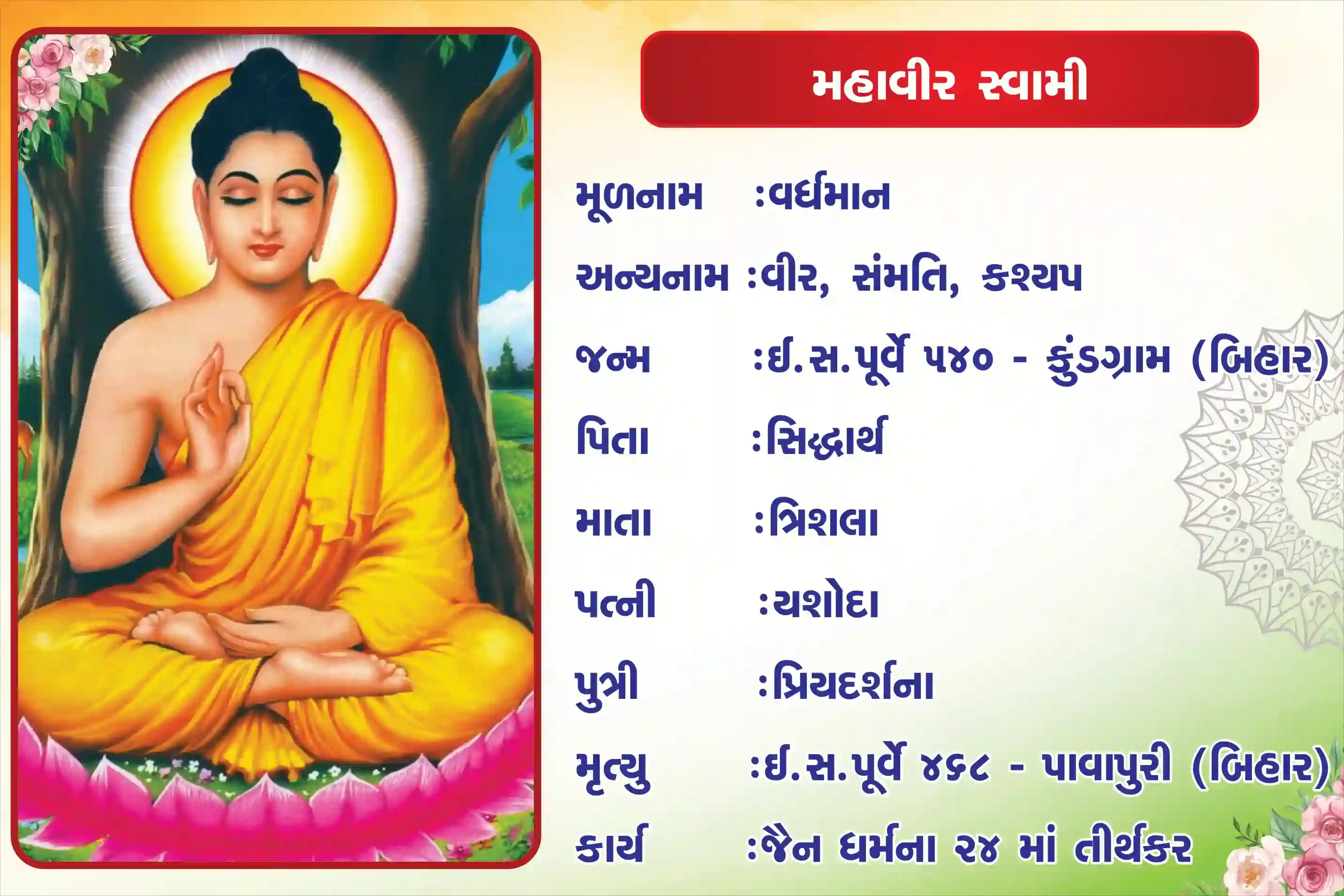 Mahaveer Swami Biography 18 inch × 24inch Foam Sheet